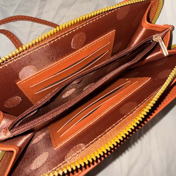 Zip-Around Crossbody Wallet Purses, Mauve & Terracotta Faux Leather - Picture 5 of 10